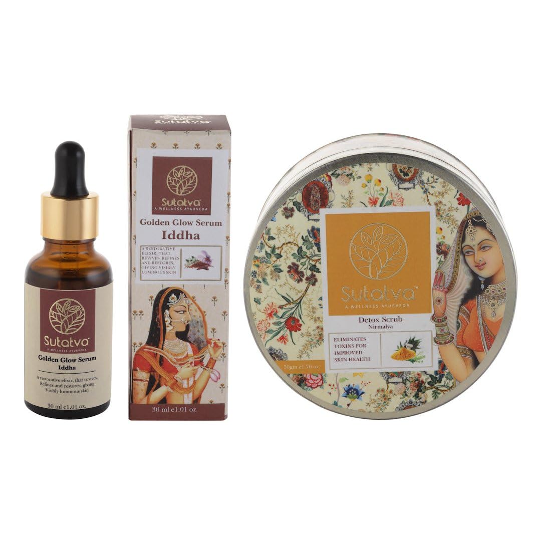 Oily Skin Ritual Combo Kit with Saffron, Turmeric, Vetiver, 24-Karat Gold Flakes, Charcoal, Neem, and Tea Tree Oil, Face Serum and Detox Scrub-image-16