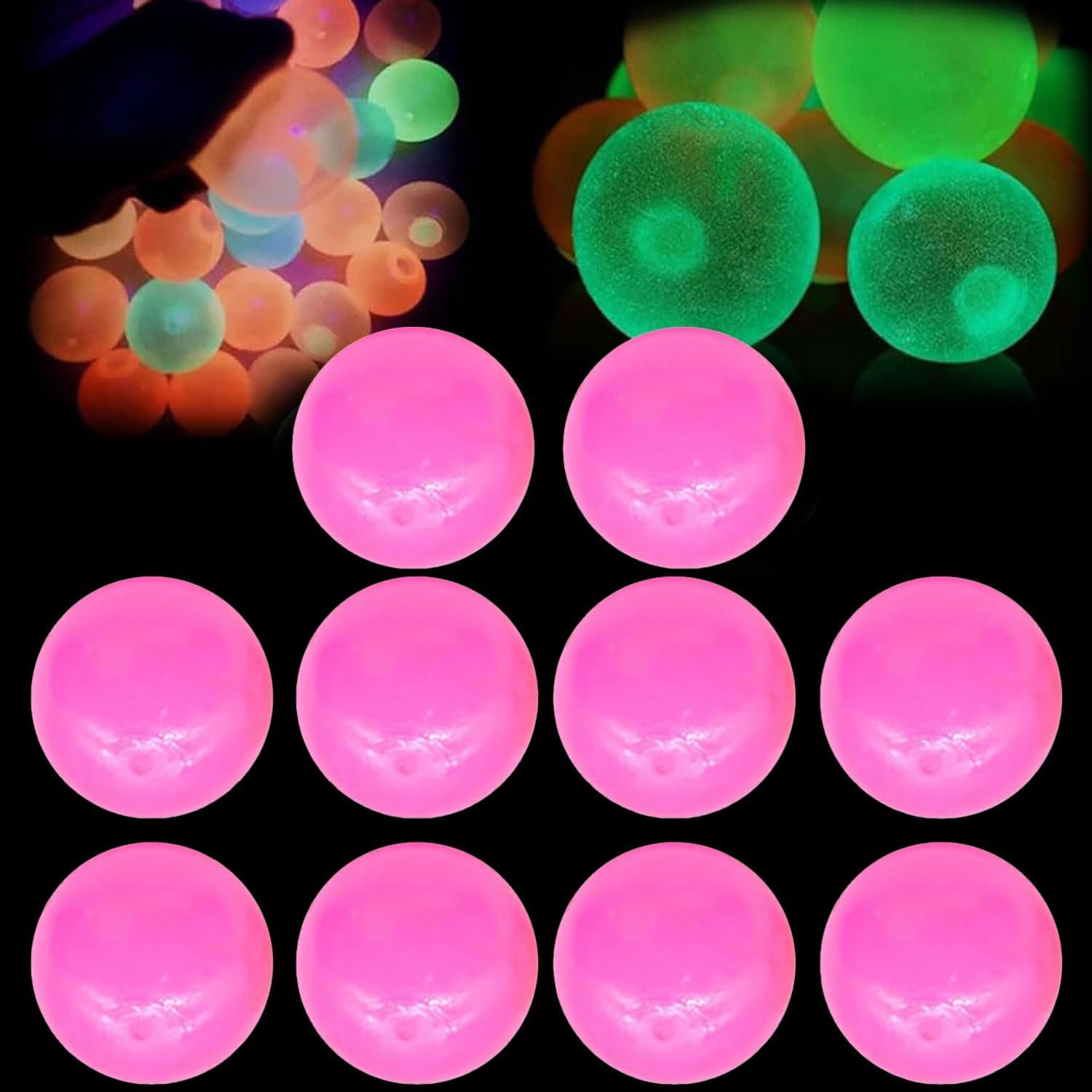 Glorbs Balls, 6CM Glows In the Dark Ceiling Balls, Sticky Glows Balls for Ceiling, Sticky Balls to Throw at Ceiling, Luminous Stress And Anxiety Relief Sticky Ceiling Balls (Pink, 6CM)