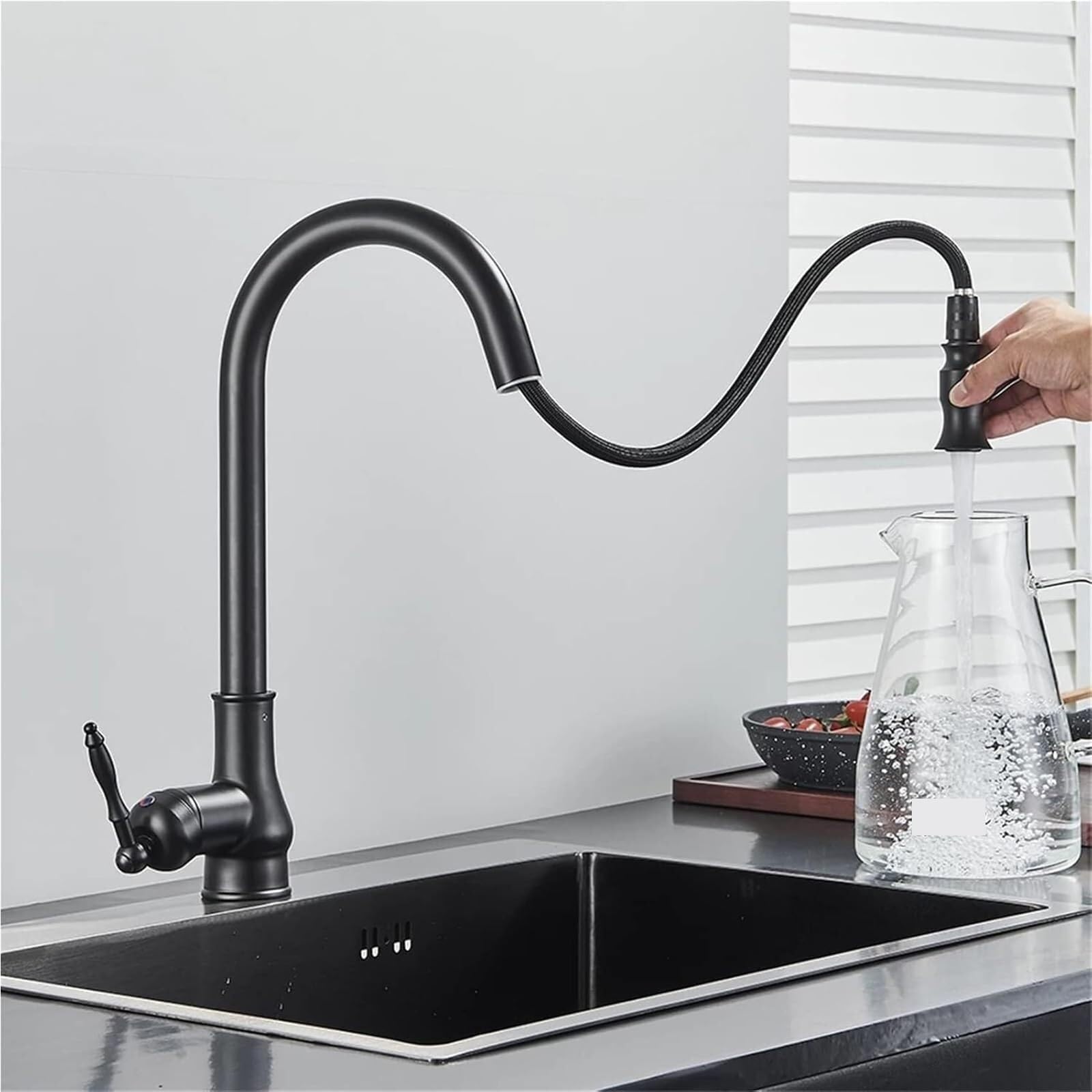 Mitigeur de cuisine en laiton antique et noir avec douchette extractible premium