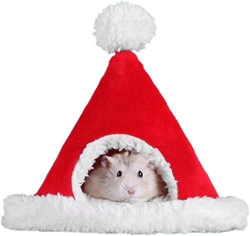 Sombrero de Papá Noel de Navidad, cama cálida de invierno, escondite de animales pequeños, jaula lavable, accesorios para hámster, ratón, planeador