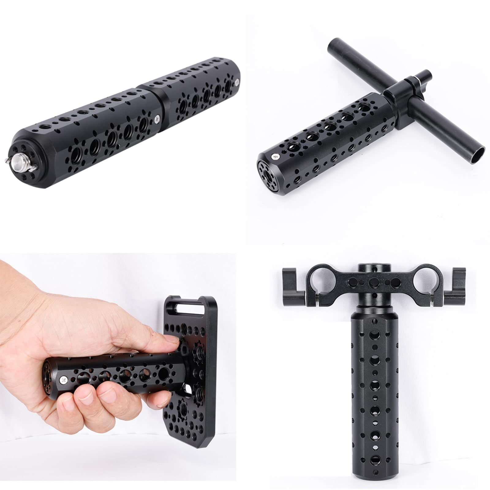 NICEYRIG Runder Universal Handle Griff für Kamerakäfig, multifunktionaler AR-ri-Verlängerungsgriff mit 1/4-Zoll-20 und 3/8-Zoll-16 Loch zum Positionieren, universeller ergonomischer Handgriff