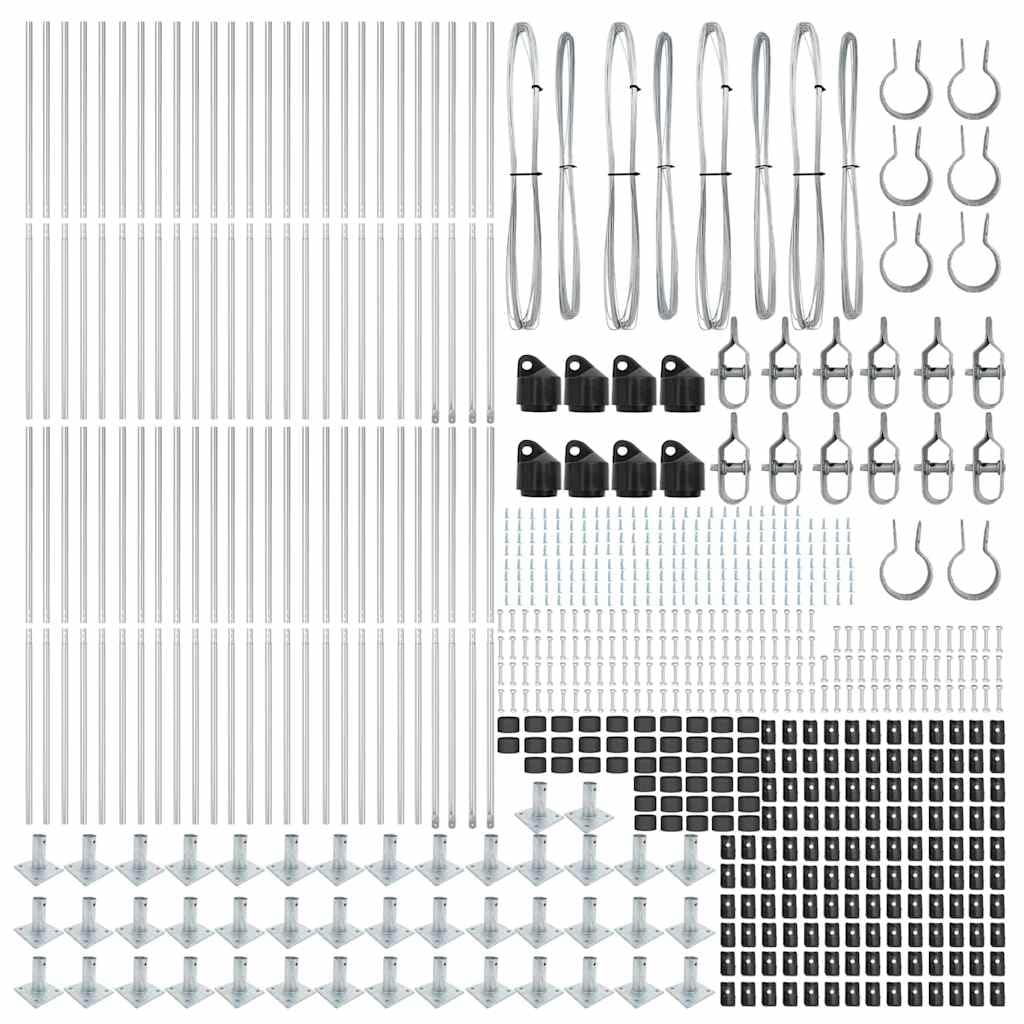 52 postes de valla para hormigón de acero con recubrimiento en polvo plateado, 3,2 x 150 cm, juego con base de hormigón para valla de jardín, protección visual