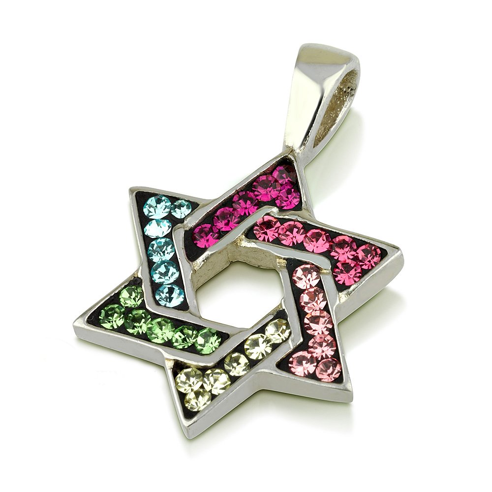 Stella di David ciondolo con mix di colori gioiello in argento Sterling 925 e collana