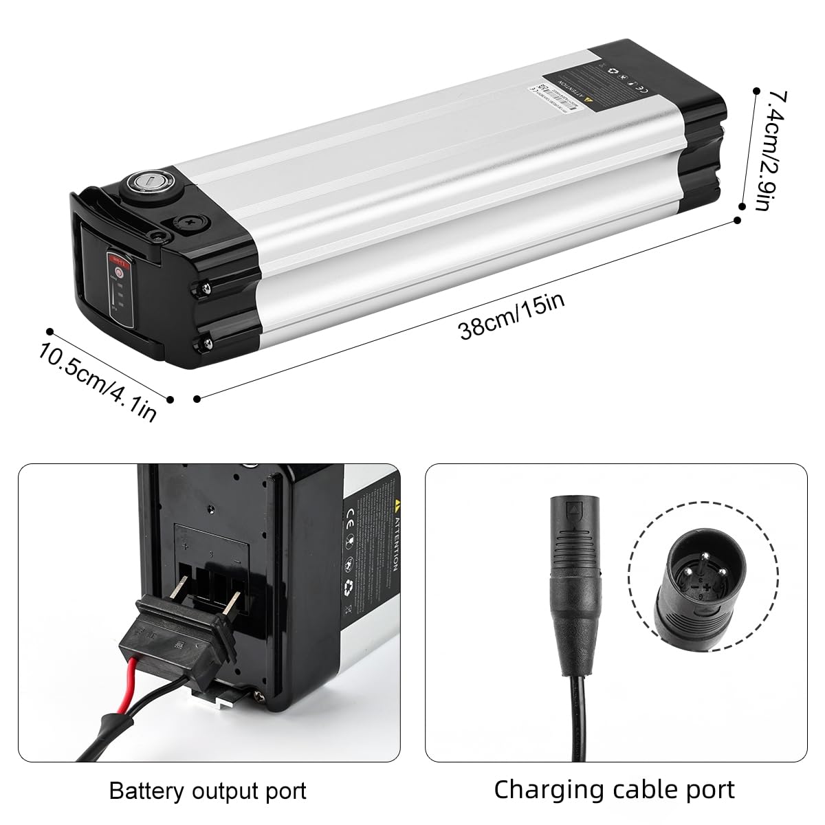 Batteria Ebike Pedelec 36V per 50-250W Motore Bici, Batteria Ricambio Bicicletta Elettrica con Porta di Scarico, Caricatore, Serratura di Sicurezza (36V 15AH 2Pin)