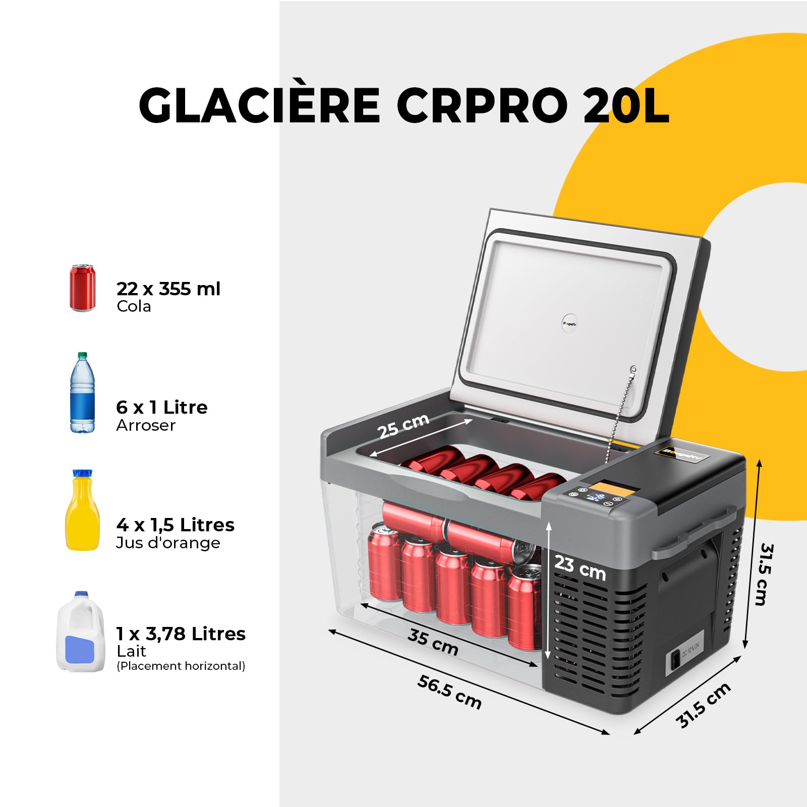 BougeRV CRPRO 20L Glacière à Compresseur avec batterie 266Wh, -22℃~10℃
