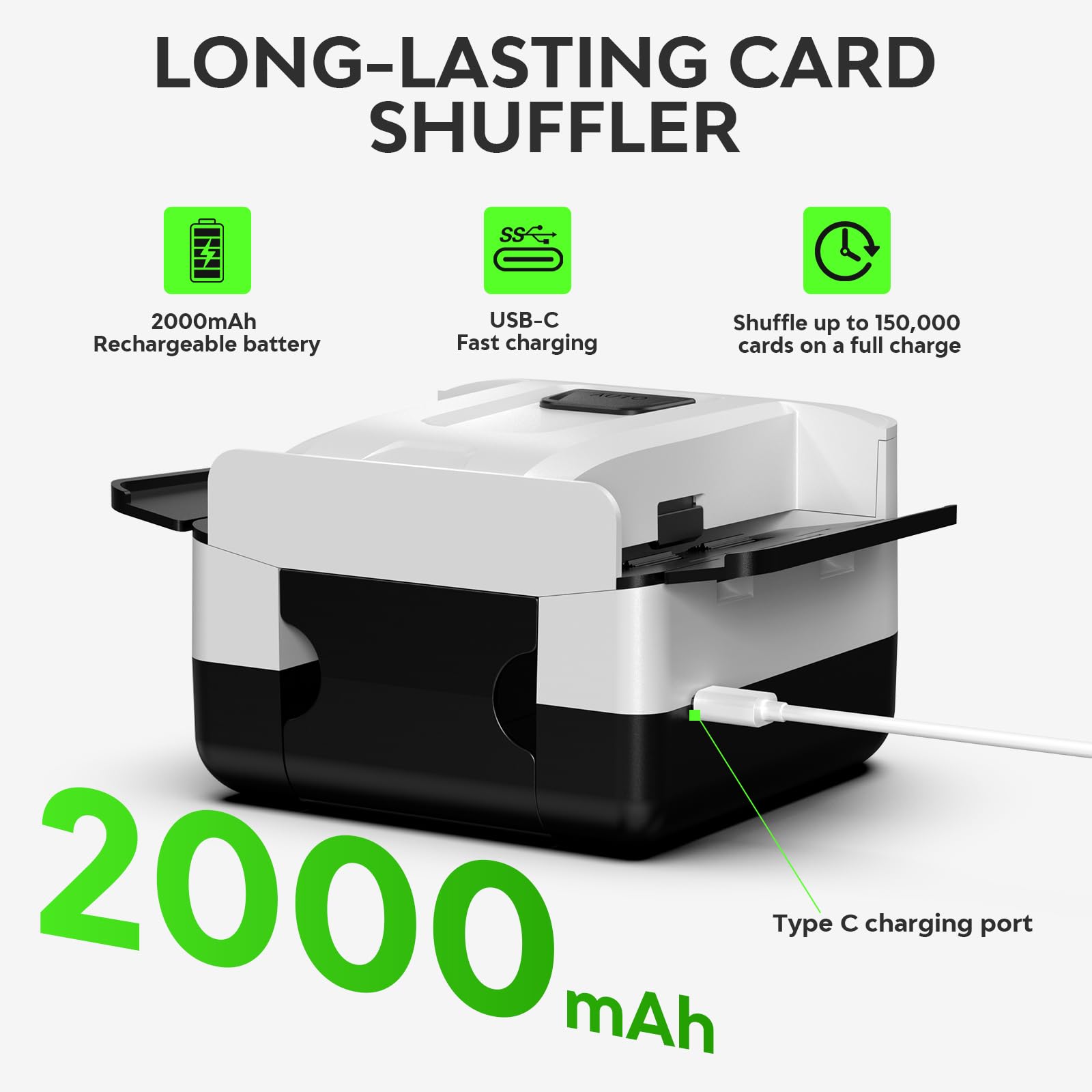 Mélangeur automatique de cartes, mélangeur de cartes rechargeable pour 1 à 2 plateaux, mélangeur portable idéal pour les jeux de cartes, parfait pour les soirées de jeux à la maison, les