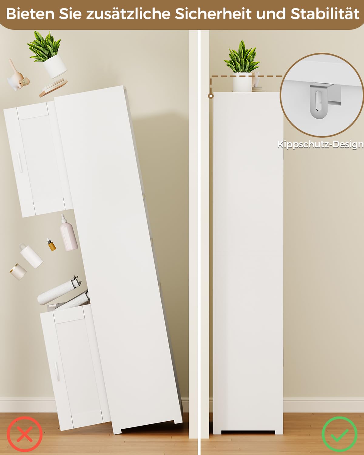 BEWISHOME Badezimmerschrank Hoch, Bad hochschrank, Badschrank Hochschrank mit 4 Türen und Verstellbare Ablagen, für Badezimmer/Wohnzimmer/Küche, Weiß, 30 * 60 * 170cm EYYG09W