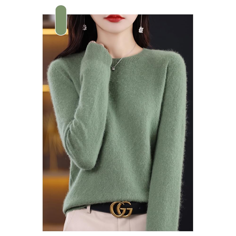 Suéteres de Cachemira para Mujer, jerséis de Cachemira, suéter de Lana Merino para Mujer, suéter de Punto Ligero (Verde Oscuro,M)