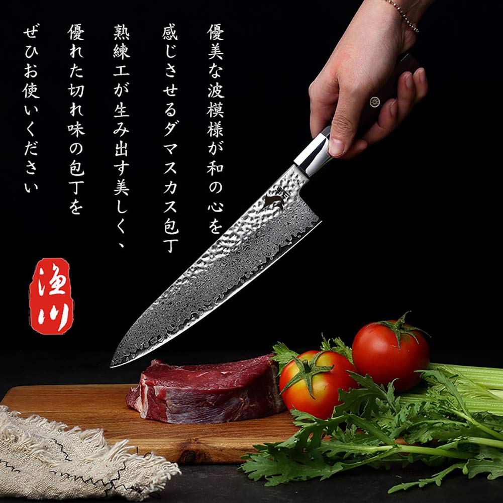 Amazon｜漁川 牛刀包丁 67層ダマスカス牛刀包丁 VG10槌目包丁 刃渡り