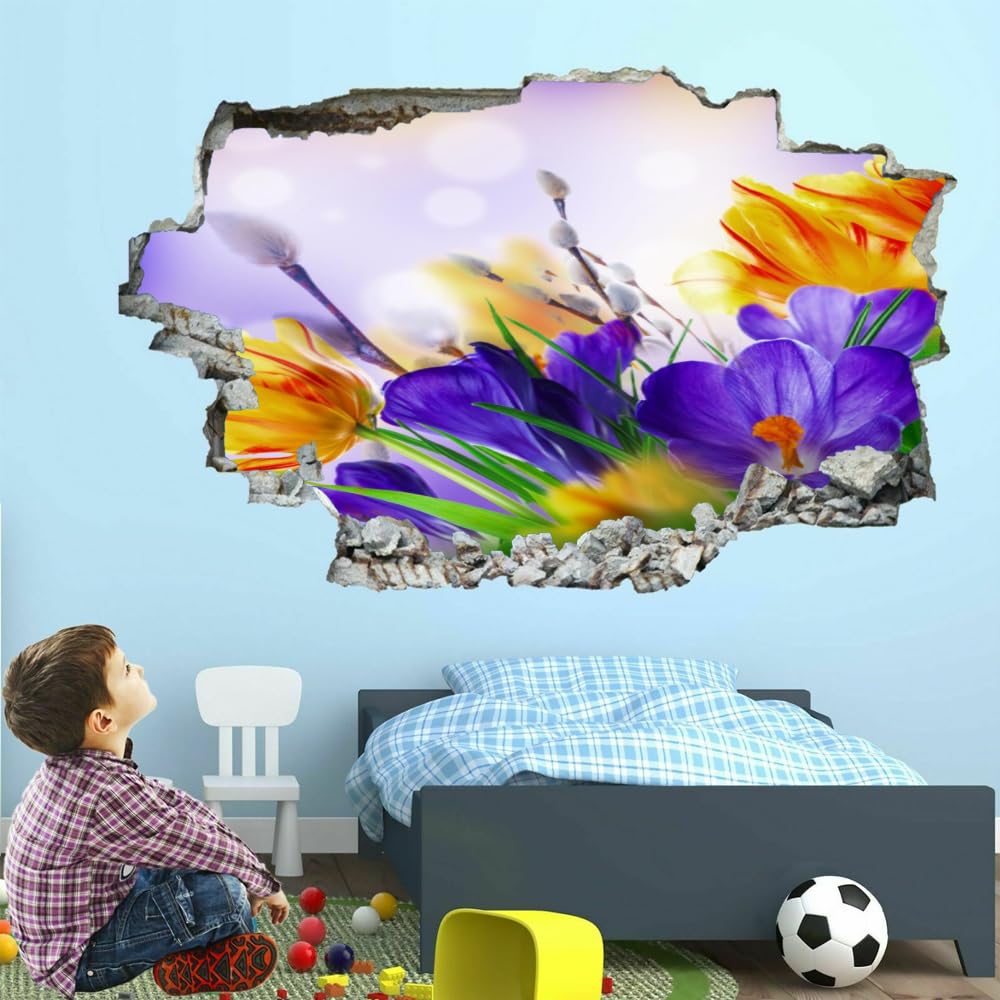 Adesivi Murali 3D Fracassato Zafferano Decorazione Domestica Smontabile Del Vinile Del Tatuaggio Della Parete Natura Primaverile Decalcomanie Impermeabili Art For Kids Room Wall Decor 120x80cm