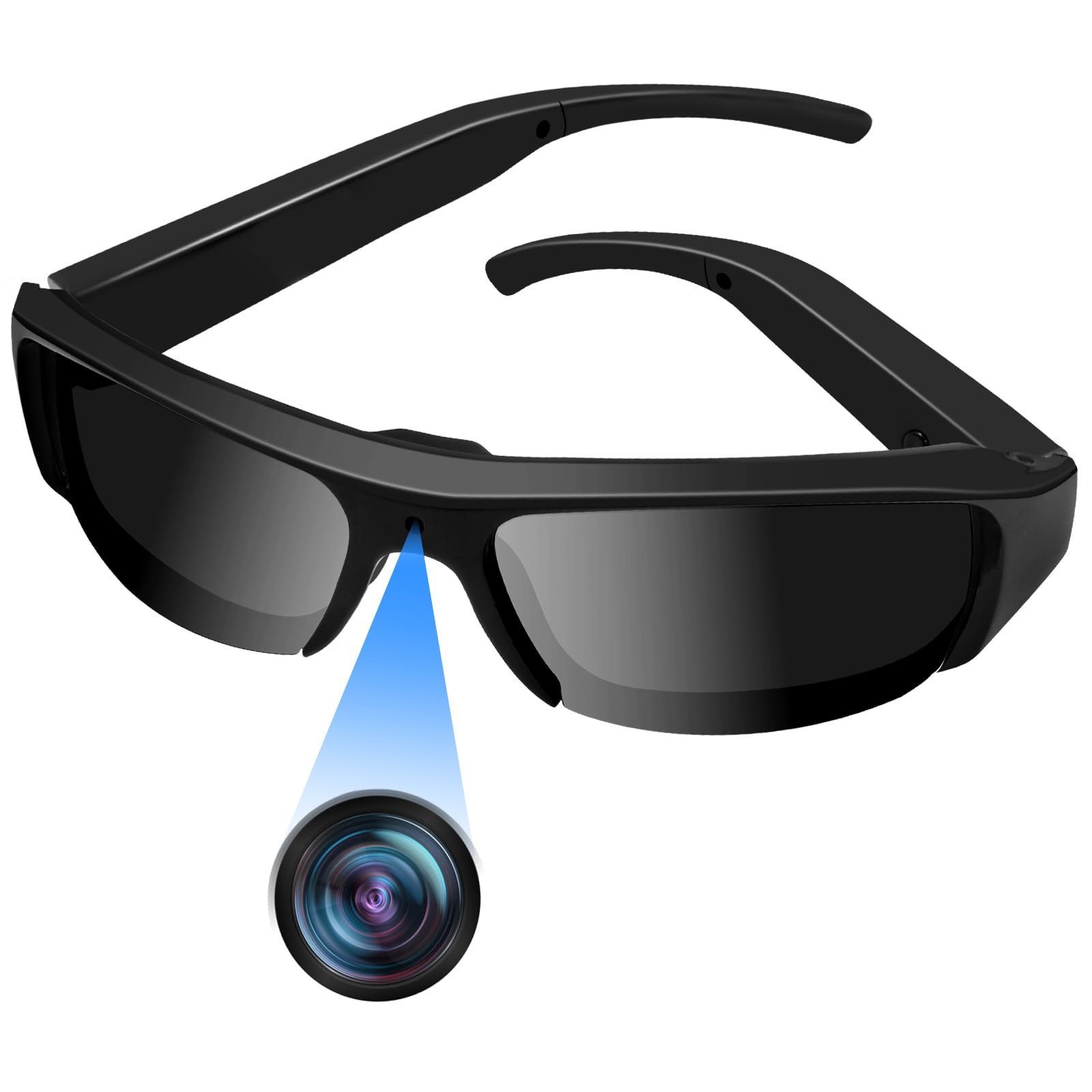 Tebetu Tebetu Gafas de Sol con Cámara de Acción HD1080P, Gafas Deportivas Cámara FPV, 100 Minutos de Duración, Tarjeta MicroSD 16GB, Senderismo, Camping, Pesca y Actividades Outdoor