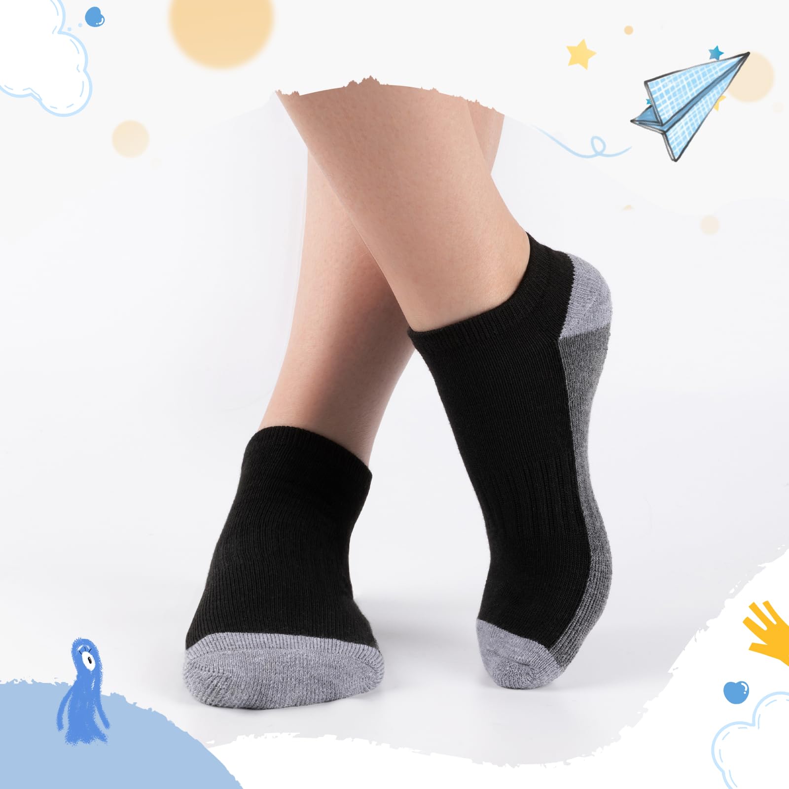 Comfoex Calcetines deportivos de corte bajo para niños, 8 pares para 6-8, 4-6, 8-10 años, calcetines cortos medio acolchados