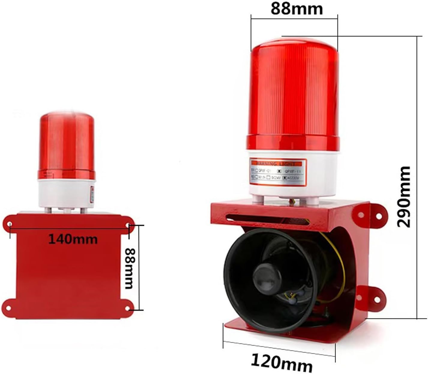 Industrial Sound and Light Alarm Siren, Security Warning Lamp Horn Tower, Strobe Light for Factories, Security Home Alarm (Red 220V)