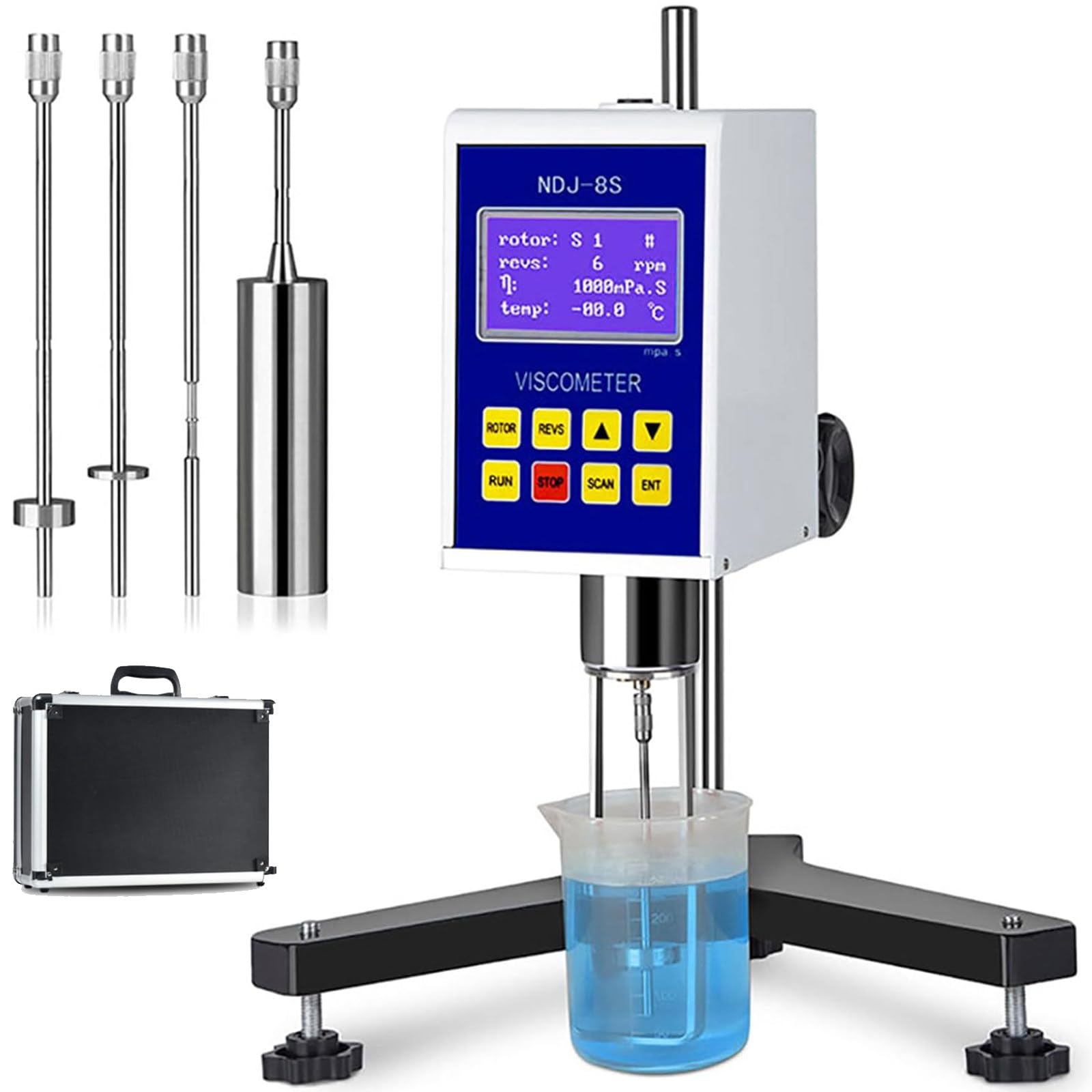 Viscometro Digitale 6M mPa s, 3% Precisione, 4 Rotori Temp Sonda, Schermo LCD, Tester di Viscosità di Laboratorio per Vernici Adesivi Cosmetici Analisi dei fluidi
