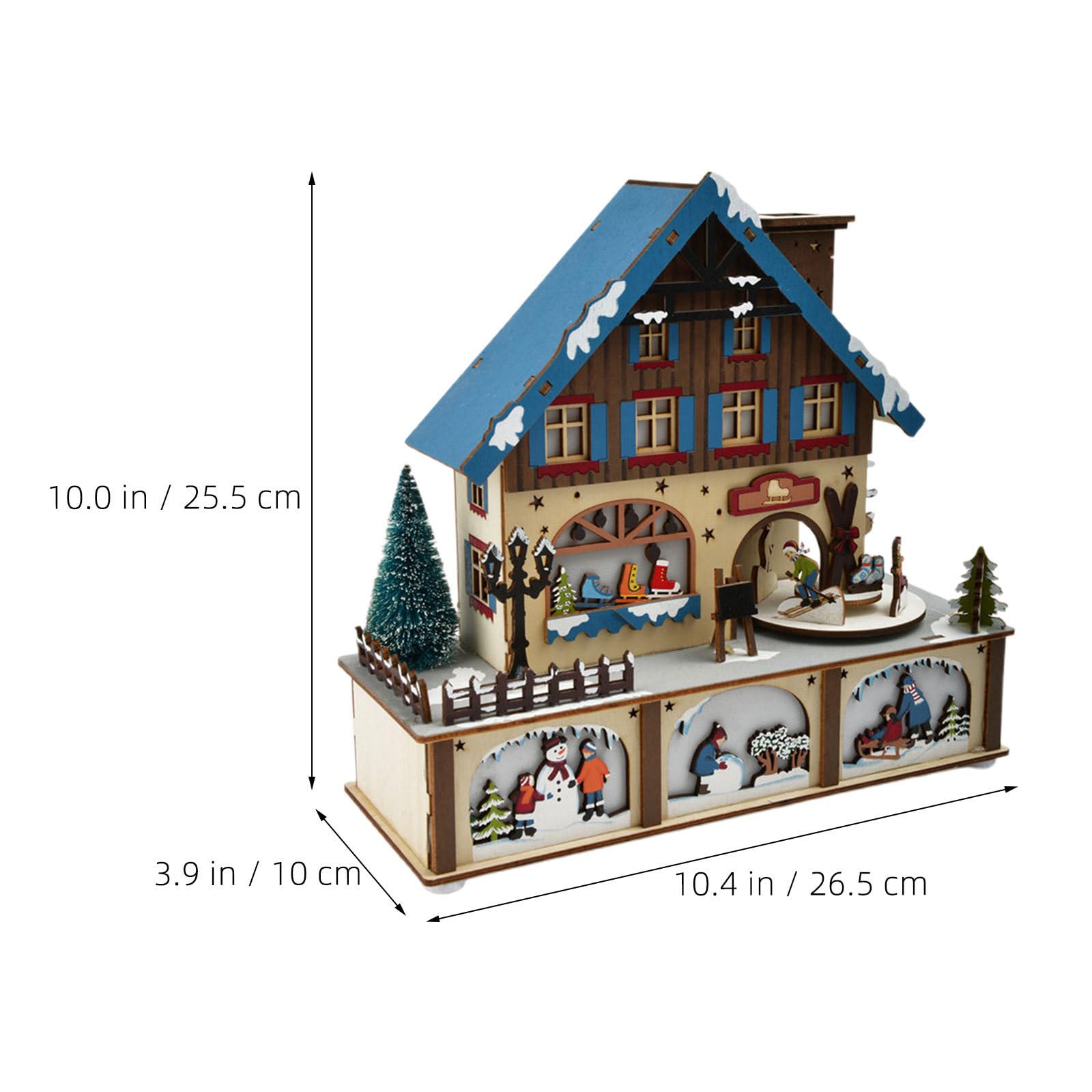 Figura Decorativa de Madera para Navidad con Luz Cálida Azul, Artesanía Fina para Pueblo Navideño Interior en Temporada de Invierno