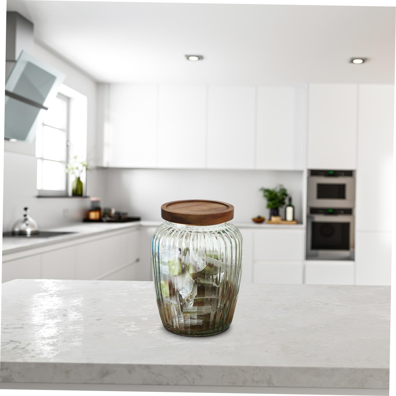 INOOMP Barattolo Ermetico in Vetro da 2200ml Contenitore per Alimenti con Coperchio in Legno e Silicone con Chiusura Sigillata per Caffè e Legumi, per Organizzare la Cucina