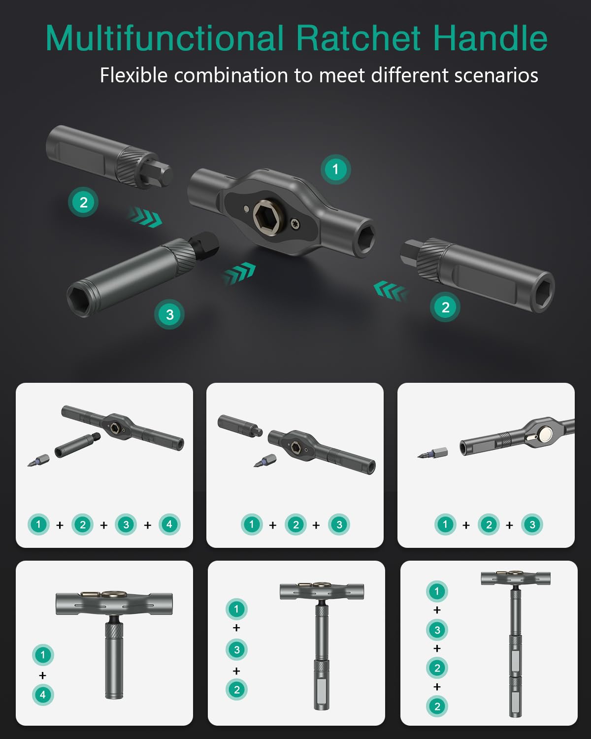 ORIA 42 in 1 Magnetic Screwdriver Set, Multi Bit Ratchet Screwdriver Set With T Handle, Portable Storage Case, DIY Repair Tool Kit for Electronic Repair, Furniture, Bicycle, Computer, Grey