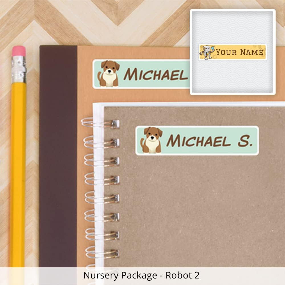 Nursery Package, 75 Durable Personalized Name Labels & Tags (Robot 2)