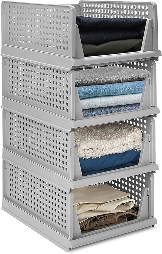 Image of TEX-RO Wardrobe Organiser for Clothes - Storage Organiser, Cupboard Organizer, Clothes Organizer for Wardrobe Organizer for Storage Clothes, Cloth Organiser for Wardrobe (Pack Of 2, Plastic) Grey