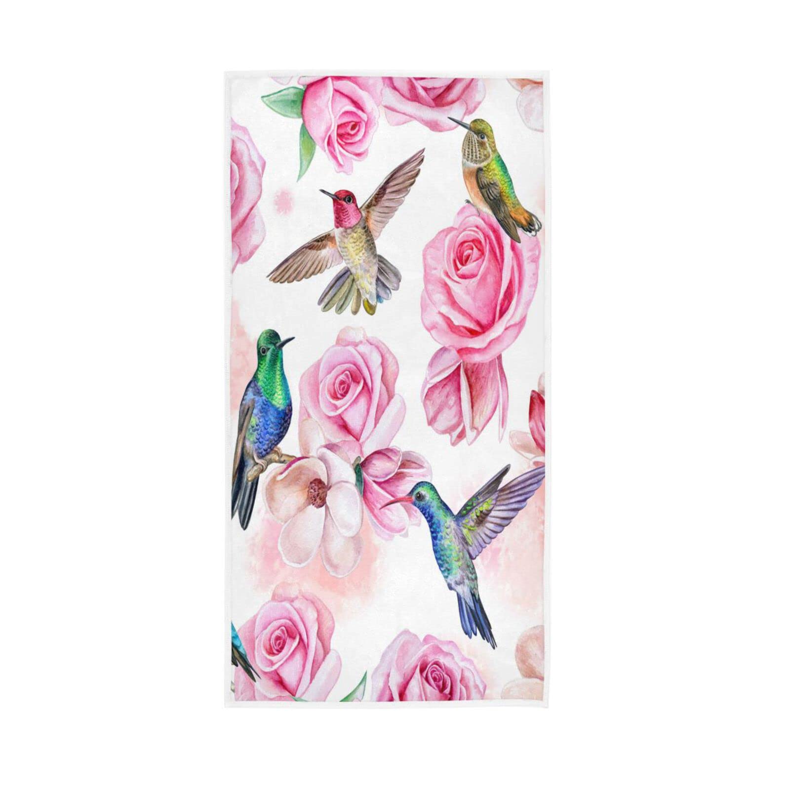 LSRCPD Hand Towels Pink Rose Hummingbird Decor Fingertip Soft Face Towel Absorbent Bathroom Kitchen Towels