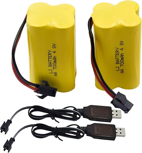 Blomiky Paquete de 2 baterías F3 4.8 V 700 mAh AA Nicd tipo cuadrado SM-2P enchufe y cable de cargador USB para HY800 F1 F3 RC barco y RC Bus RC