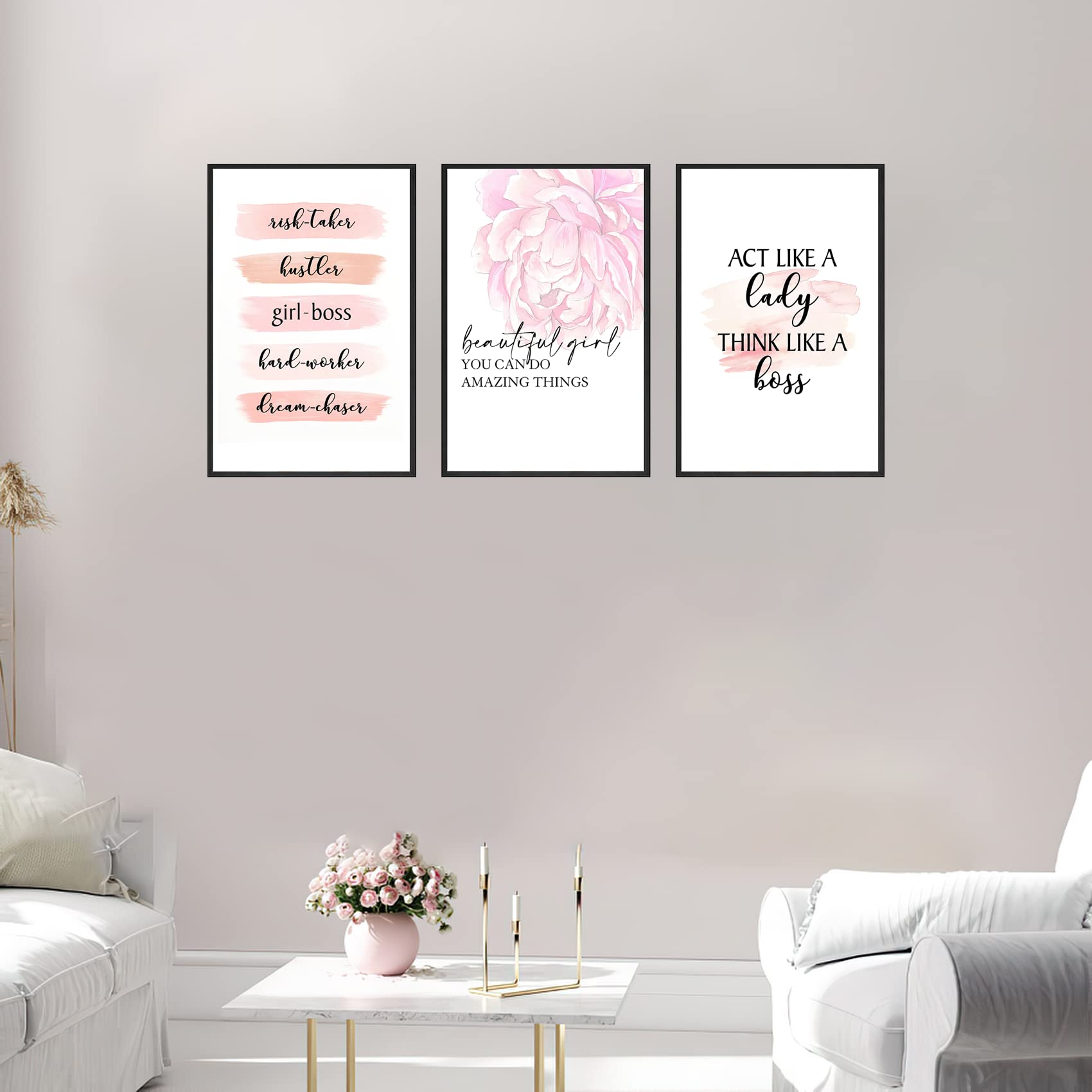 Positive Affirmations Framed Decor Retro Motivational Canvas Wall Art ...