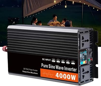 Car Power Inverter Pure Sine Wave 4000W, 12V 24V 48V 60V 72V DC to 110/120V/230V/240V AC Converter with 2 AC Outlets for Car,Truck,Camping,72V to 110V