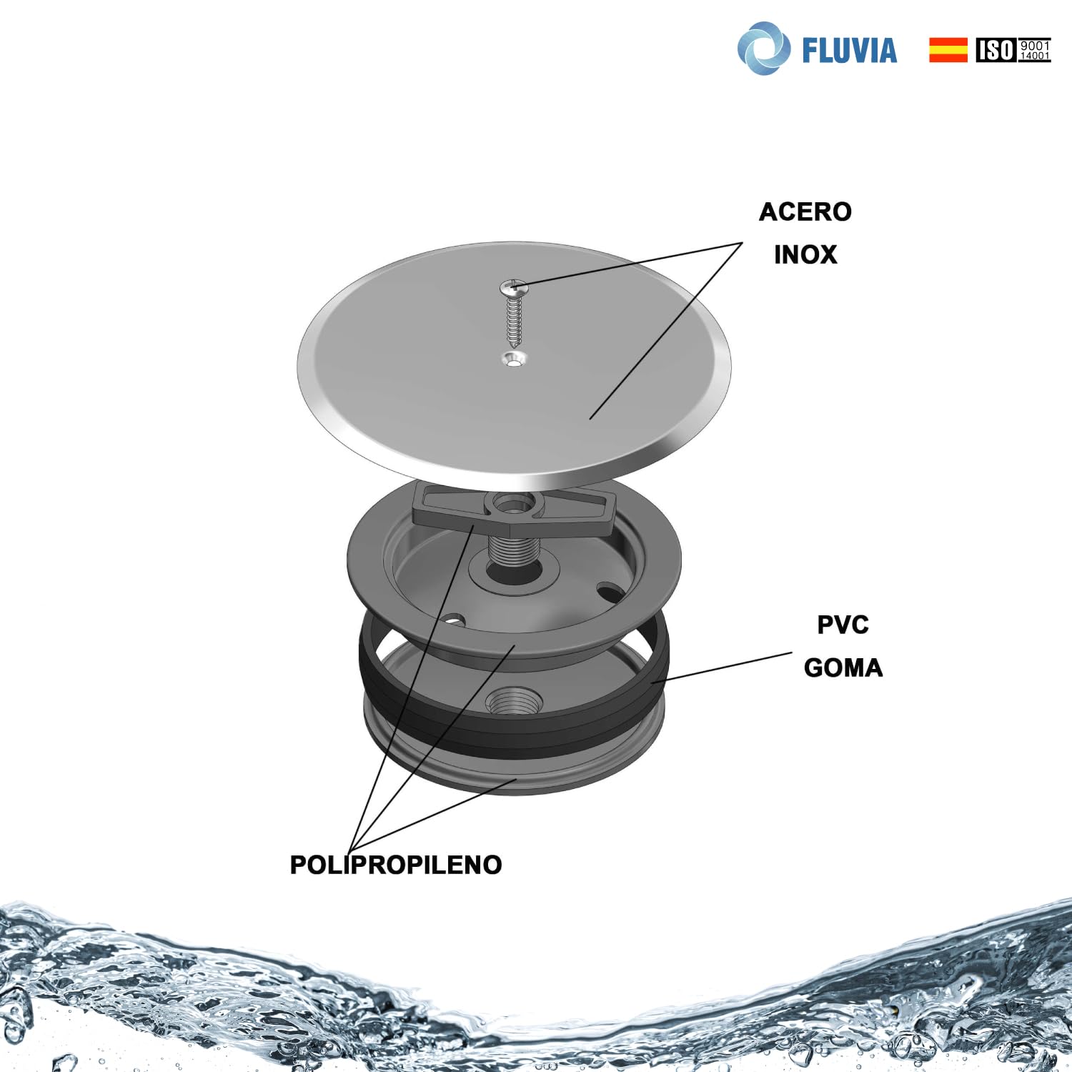 Tapa de Bote Sifónico para Baño – Acero Inoxidable con Junta de Goma – Evita Malos Olores y Fugas – Cierre Seguro para Desagüe y Ducha – Compatible con Sifón - Fluvia — view 3