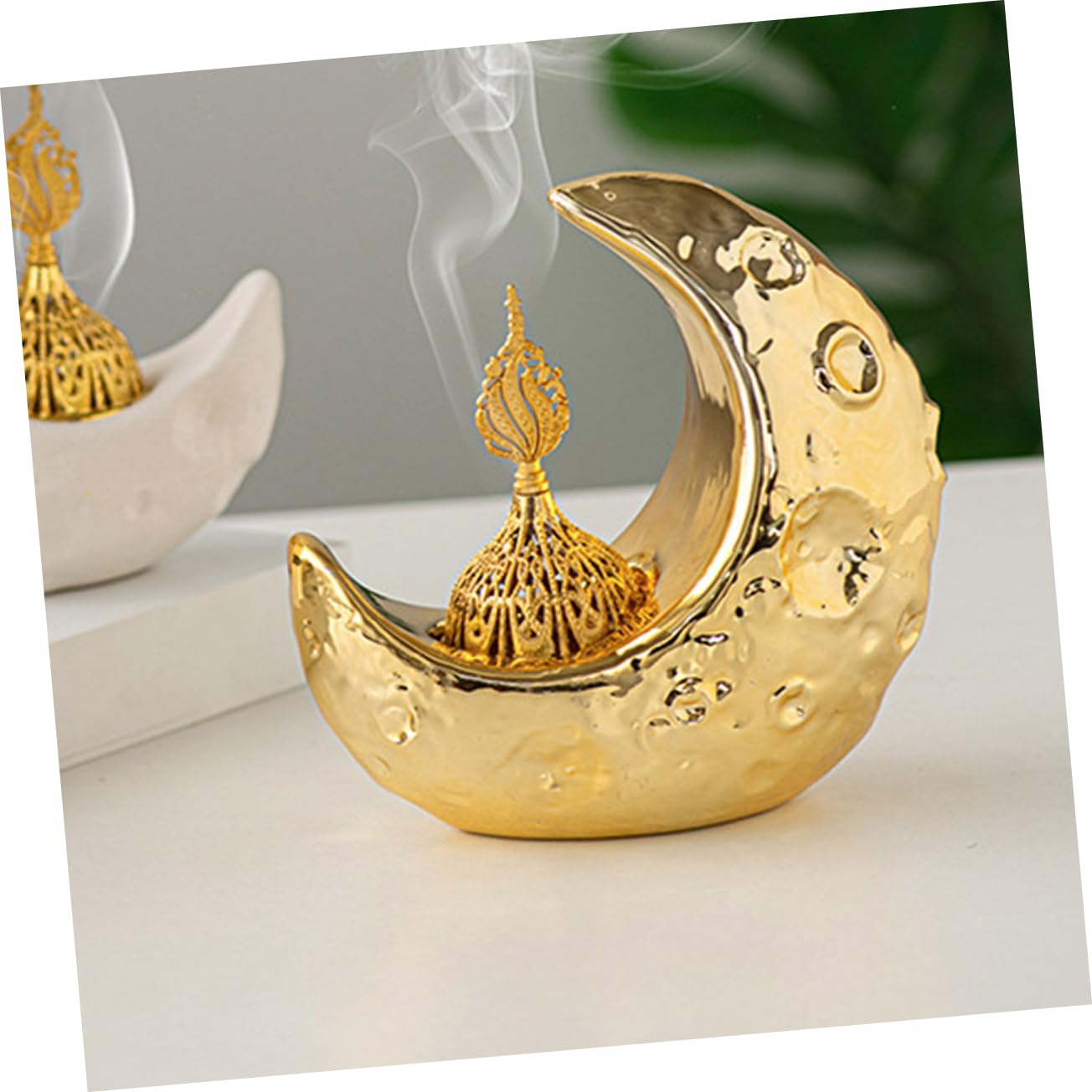 Ciieeo 4stücke Ramadan Räuchergefäß Eleganter Arabischer Weihrauchbrenner Mondform Vielseitig Einsetzbar Als Dekoratives Ornament Für Zuhause Und Büro Leicht Zu Reinigen Langlebig