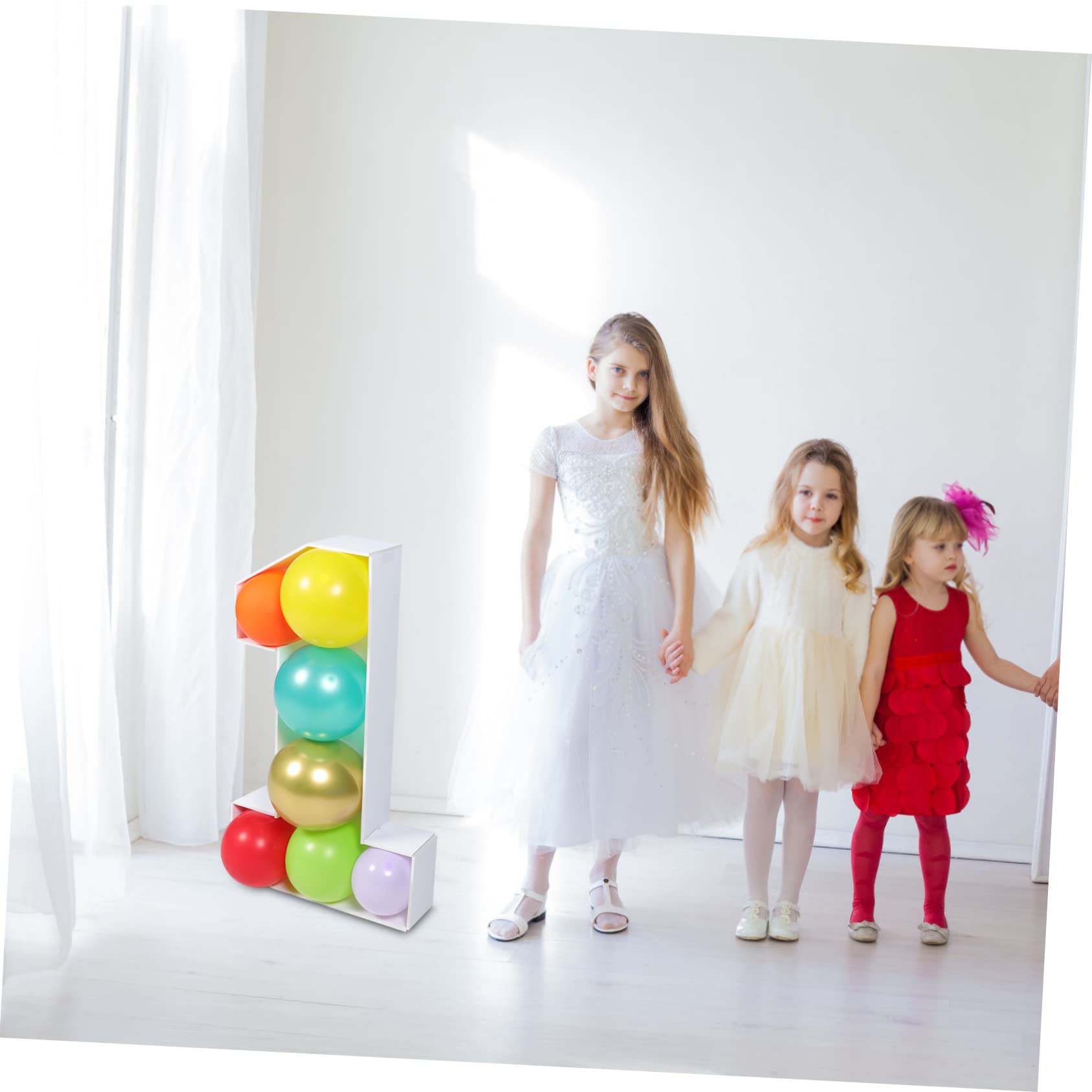 Zahlen Ballonbox für Babyparty und Geburtstag Zahl 1 aus Ps Weiß | Mosaik Rahmen als Deko, Geeignet für Hochzeit und Kindergeburtstag, Weißes Format für Ballons