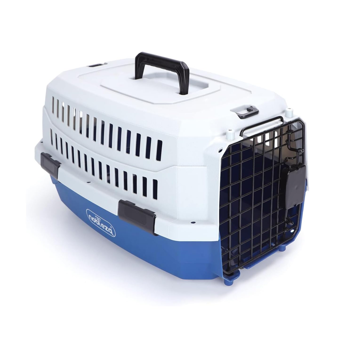 Nobleza Transportín para Gatos y Perros Mediano - Transportín de Plástico Portátil y Transpirable， Certificado para Viajes en Avión， 58x38.7x33 cm， Azul & Gris