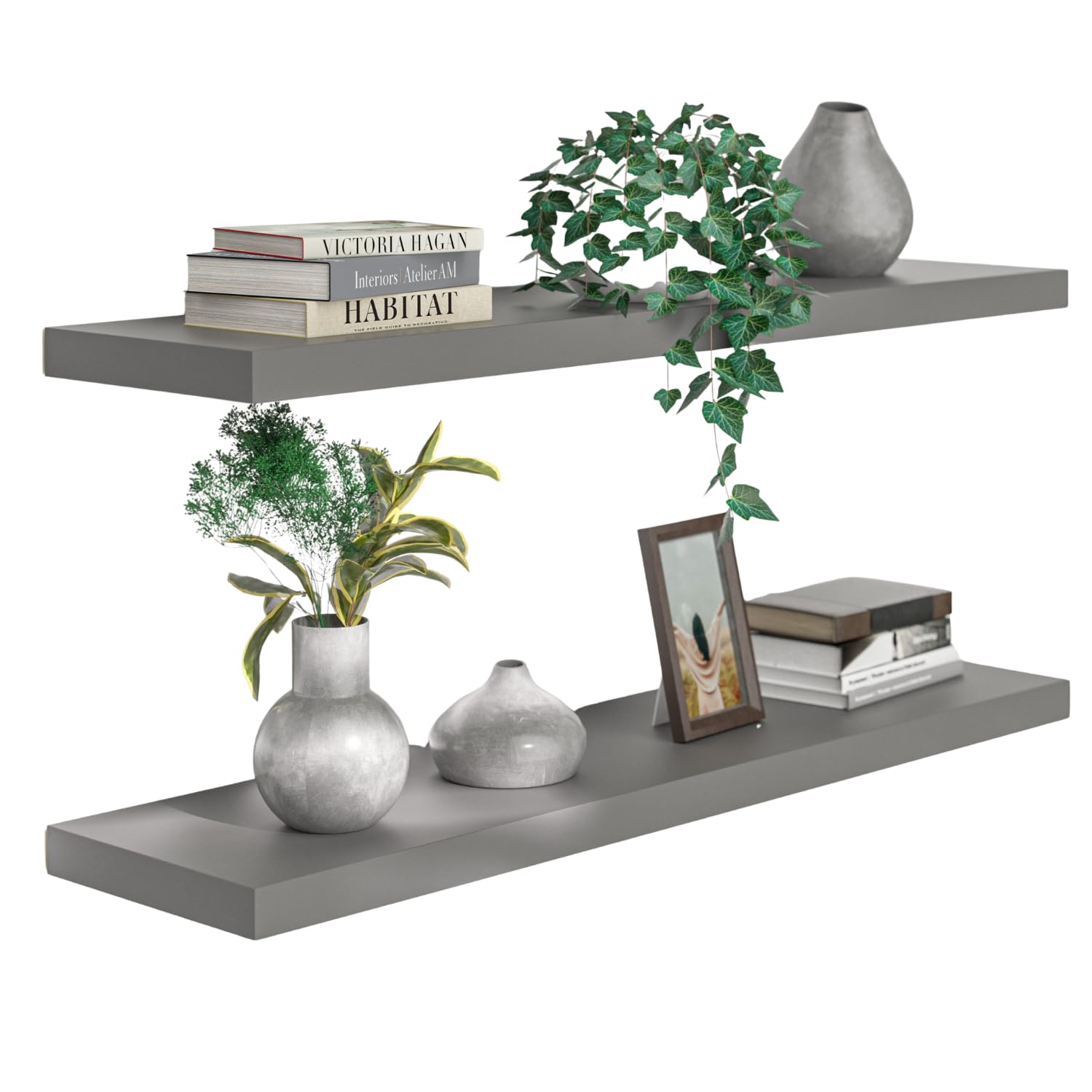 CASARIA 2x Matt Grey Floating Shelf Wall Shelving Flush Mount 110cmx23cm
