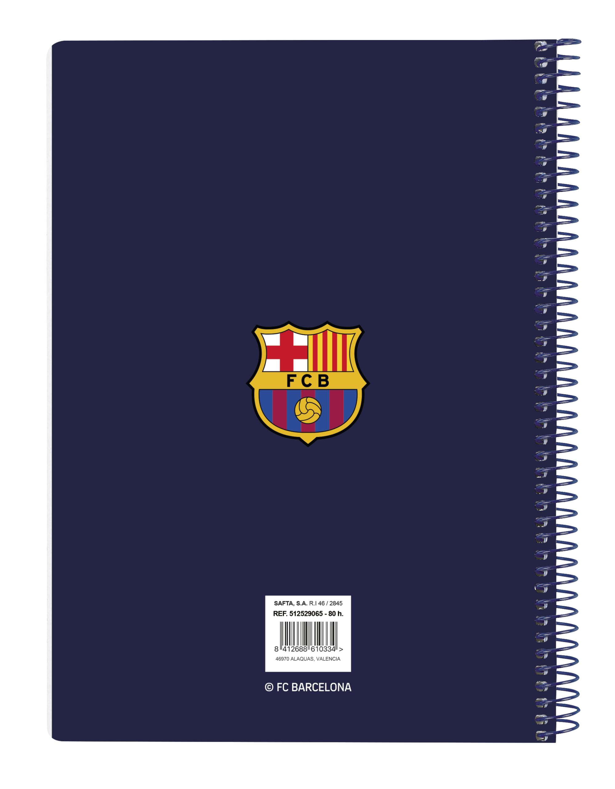 Safta Carnet Folio F.C. Barcelone 80 Feuilles - Cahier Écolier Couverture Rigide Bleu, Idéal Enfants