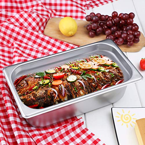 Aplancee Steam Pan 1/3 Size x 4 Inch Deep 6 Pack NSF Stainless Steel Anti-Jamming Food Cooking Pan (More Sizes & Lid Options)
