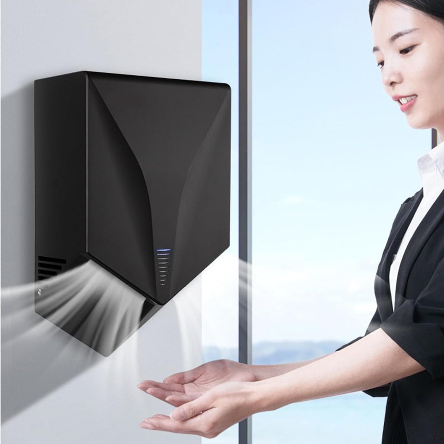 Sèche-Mains électrique Mural Professionnel, autonomie de 6 à 10 Secondes, 1200 W, Chauffage électrique, capteur Automatique, pour la Maison, la Salle de Bain, Le Bureau, Le Restaurant White