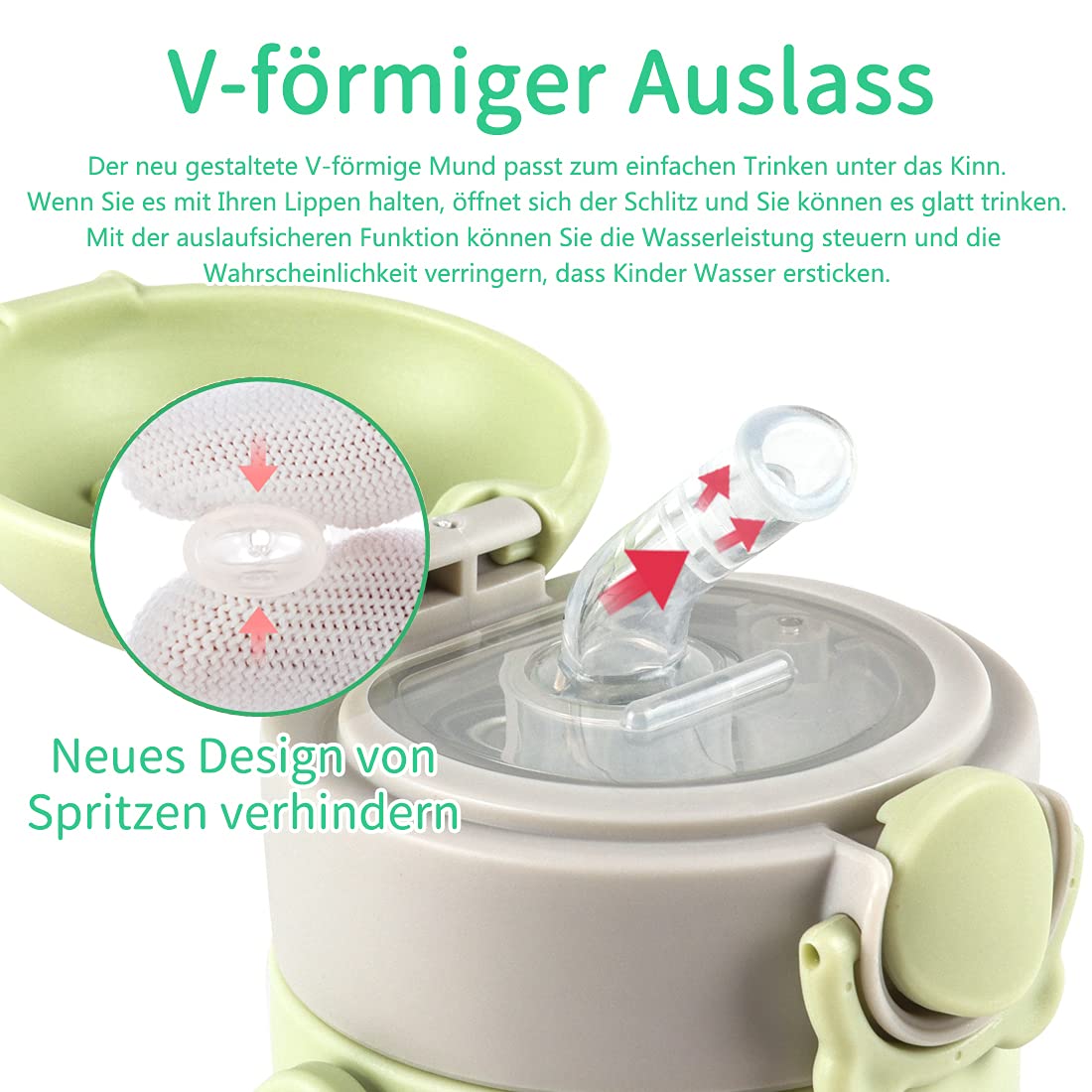 Bunnytoo 400 ml Training Cup,1 Bicchiere Antigoccia Bambini,con Beccuccio Ergonomico in Silicone,Una Tazza 6+Mesi per Imparare a Bere,Tazza Starter Cup Con Cinghie e Beccuccio,senza BPA-Verde