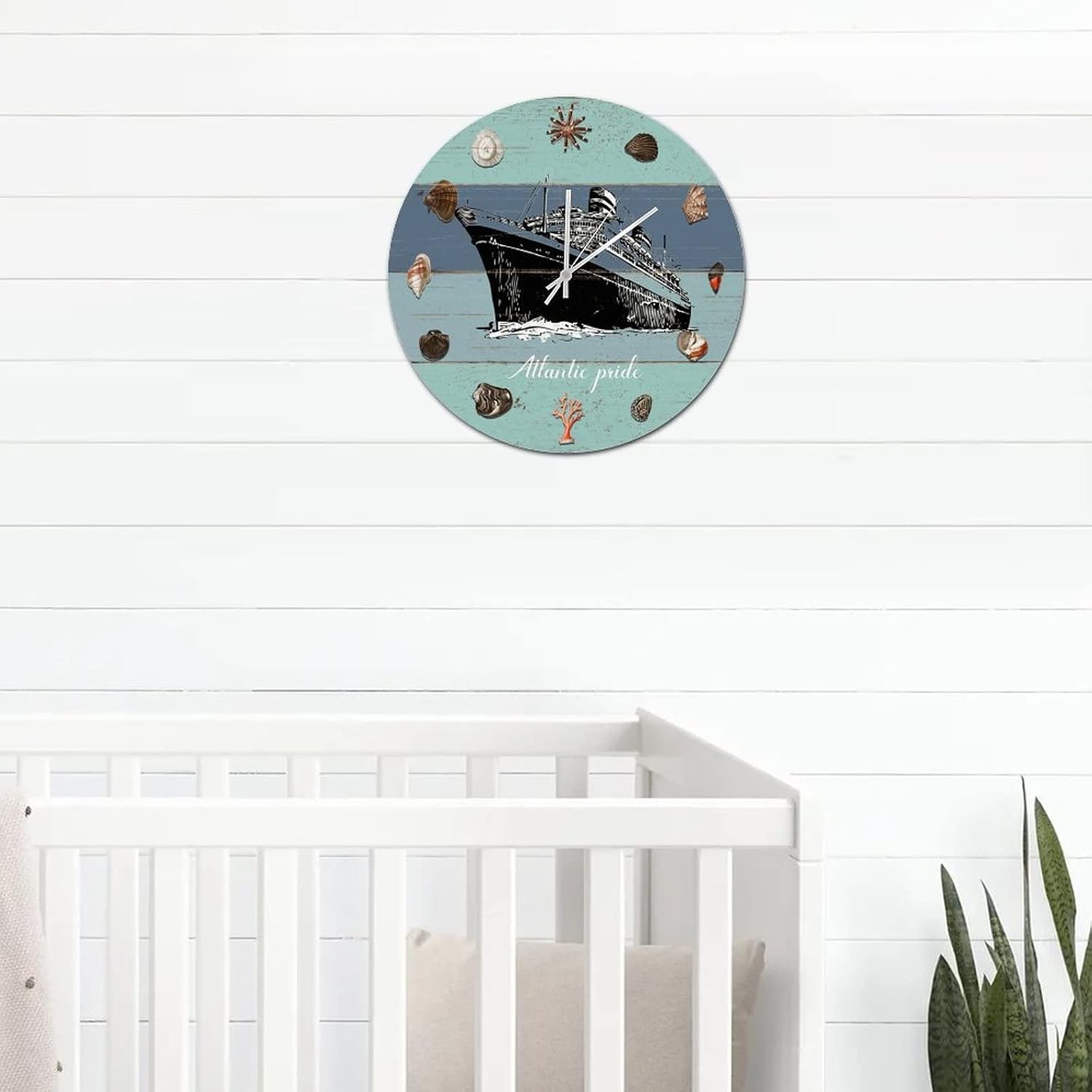 10in Hanging Clock Retro Nautical Sailboat Wooden Clock Beach Conch Theme Arts and Crafts Quartz Analog Battery Operated Novelty Home Accessories for Mantel Half Bath Condo Back Patio image 5