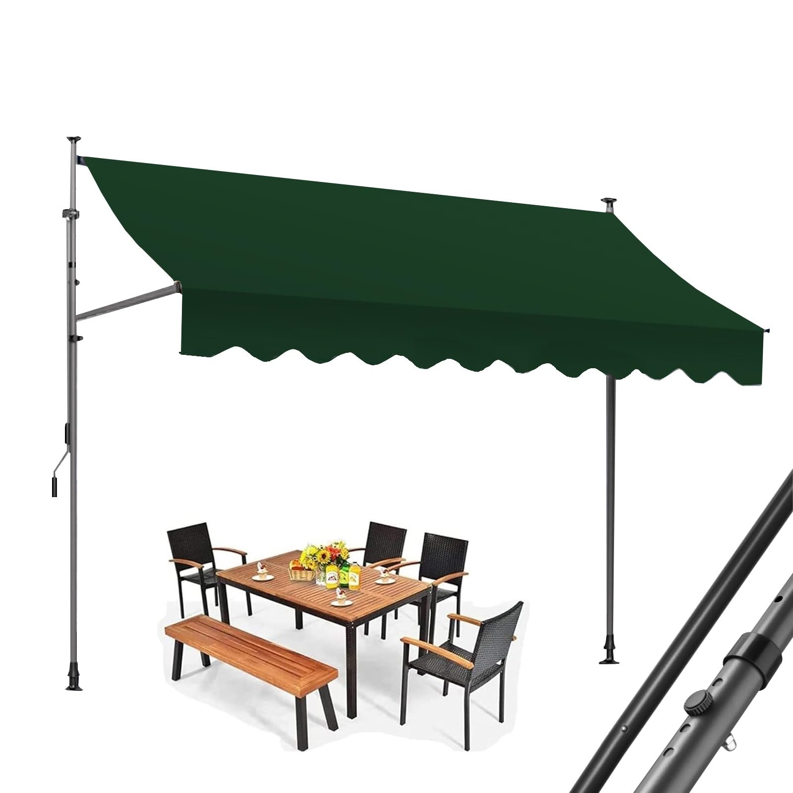 LWJSOCP Manual Retractable Awning - Adjustable Sun Shade Canopy for Patio, Balcony & Garden, Height-Adjustable with Hand Crank, UV Protection Outdoor Shelter (Dark Grey)