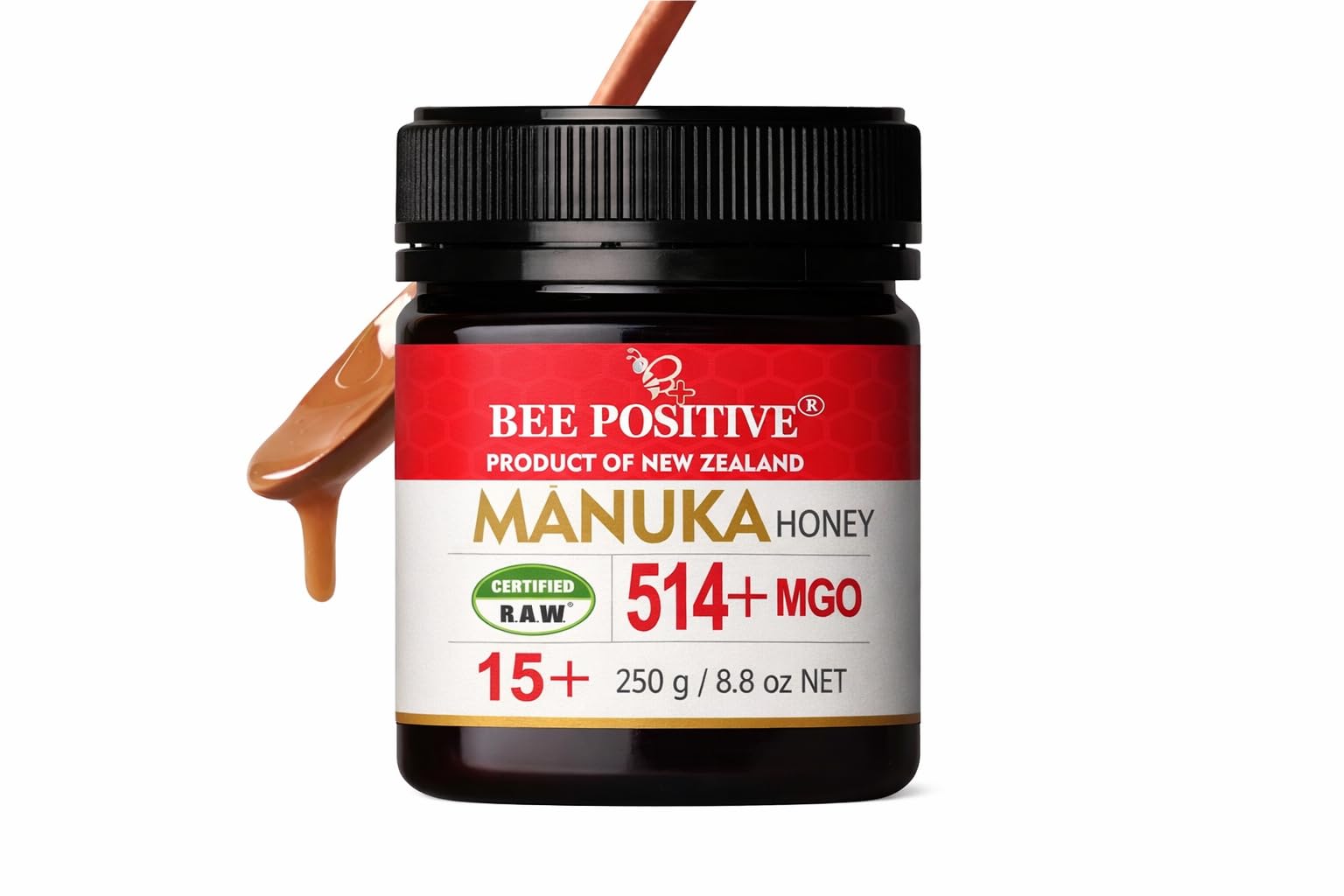 Certified RAW Premium Manuka Honey MGO 514+ | 100% Natural New Zealand Honey | Premium Grade 15+ | BPA Free Jar | Made with Love & Packed in New Zealand (NZ) | BEE POSITIVE Manuka Honey (250G)-image-6
