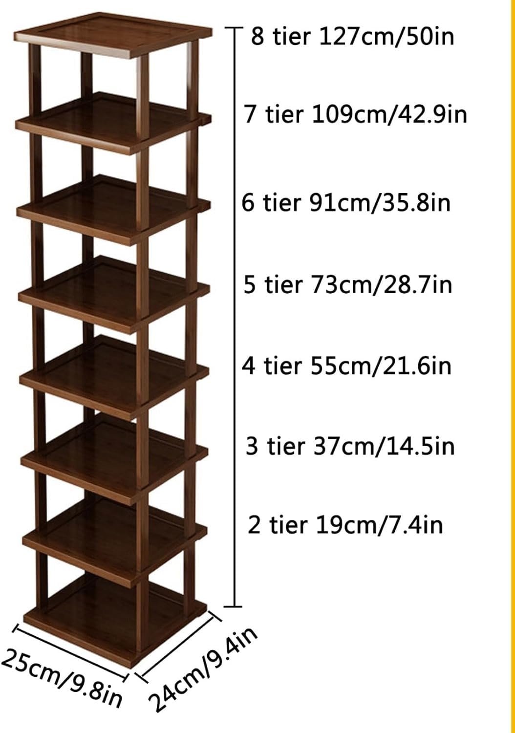 Wysoki i wąski bambusowy stojak na buty, 8-poziomowa wąska półka do przedpokoju, apartamenty o małych przestrzeniach, akcesoria do obuwia efektywnie(4 tier/25cm)
