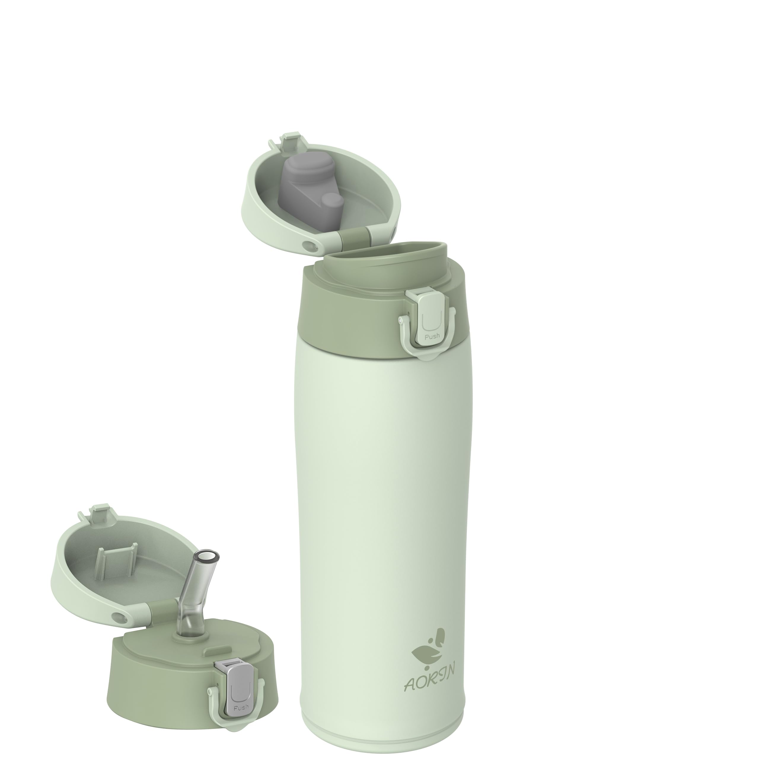 AORIN Botella Agua Acero Inoxidable 18/8 con 2 Tapas, 500ml Botella Agua Niños, Botella Térmica Anti-Fugas, Botella Gimnasio, Termo sin BPA para Deportes, Exterior, Viajes y Escuela — view 41