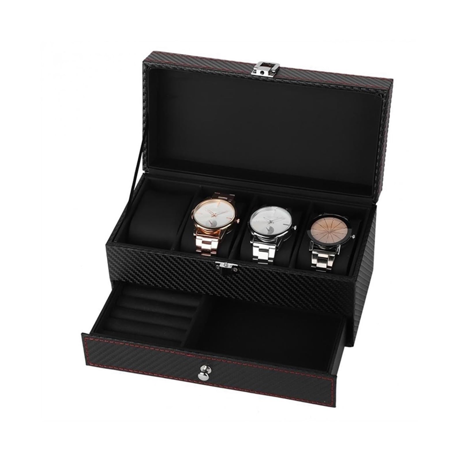 XBTGS Uhren-Display-Box, Uhrenbox, Schmuck-Display-Aufbewahrungsbox, Uhren-Aufbewahrungsbox, schwarze Uhrengehäuse für Herren,