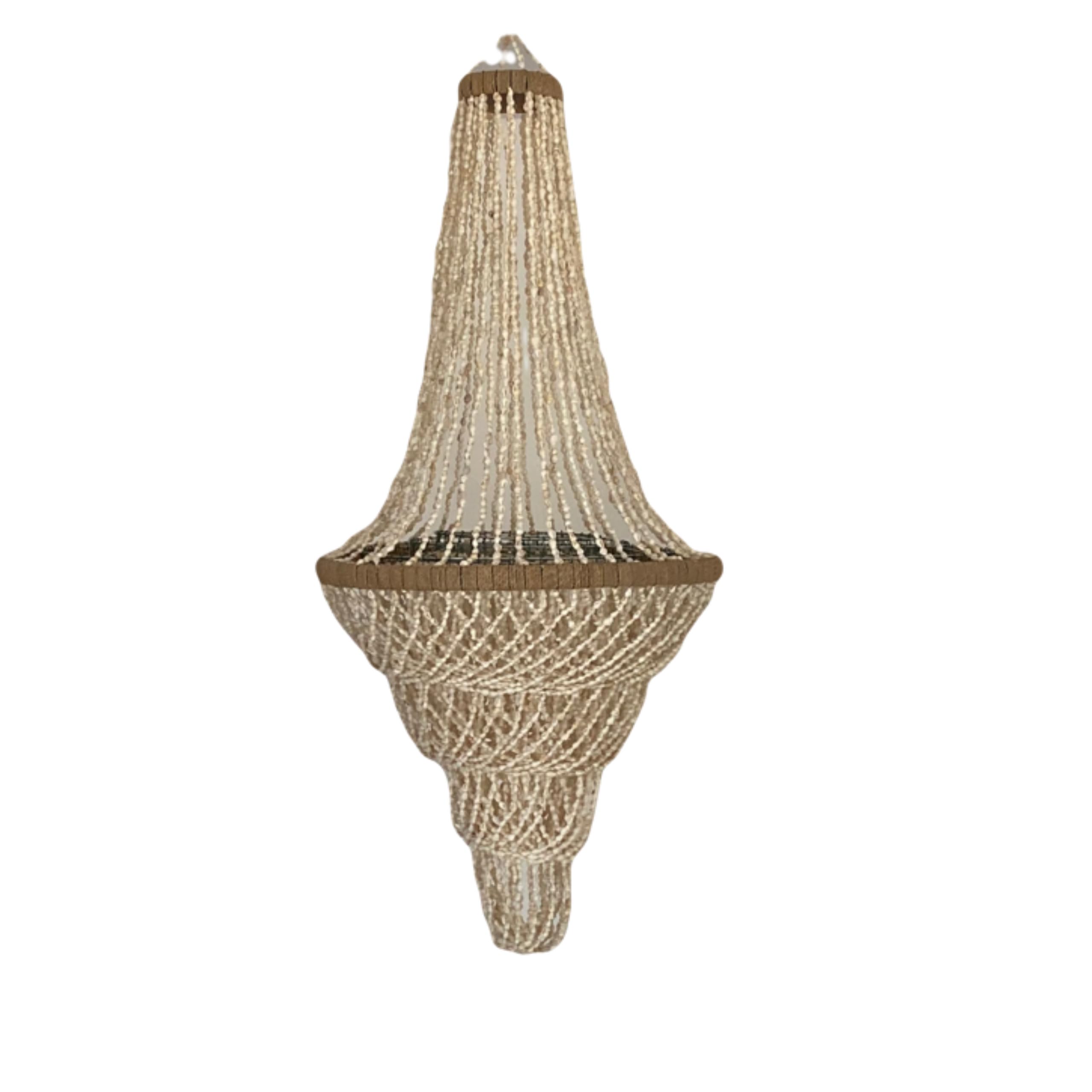 Générique Lustre Artisanal - Coquillage, Fait Main à Bali, Luminaire Décoratif – Suspension Bohème Balinaise – Éclairage Naturel & Élégant pour Salon, Chambre ou Terrasse