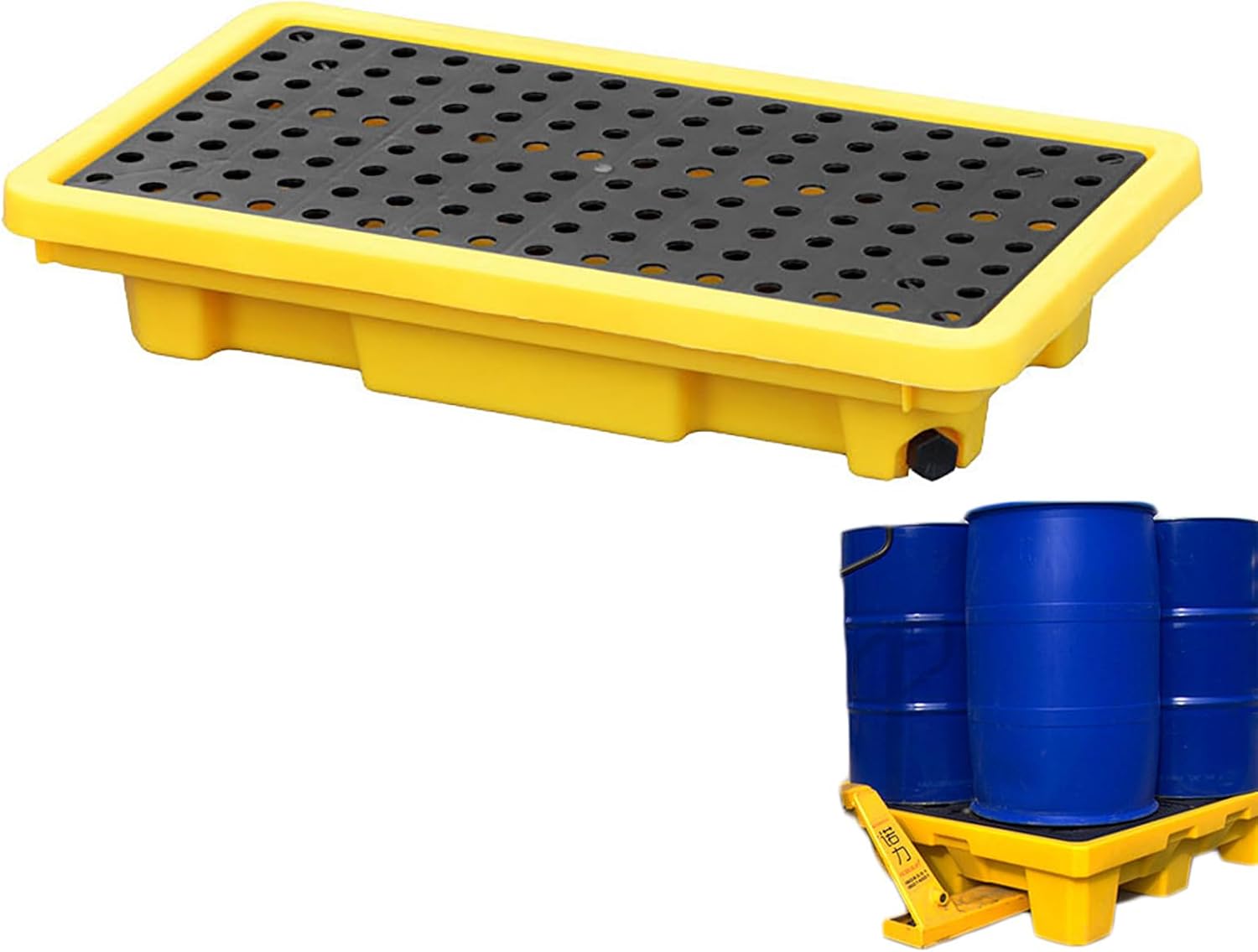 Drum Containment Spill Pallet, Spill Platform with Anti Slip Surface, Stackable Structure and Durable Polyethylene Material, Powerful Load Capacity and Lightweight, for Industry, Storage