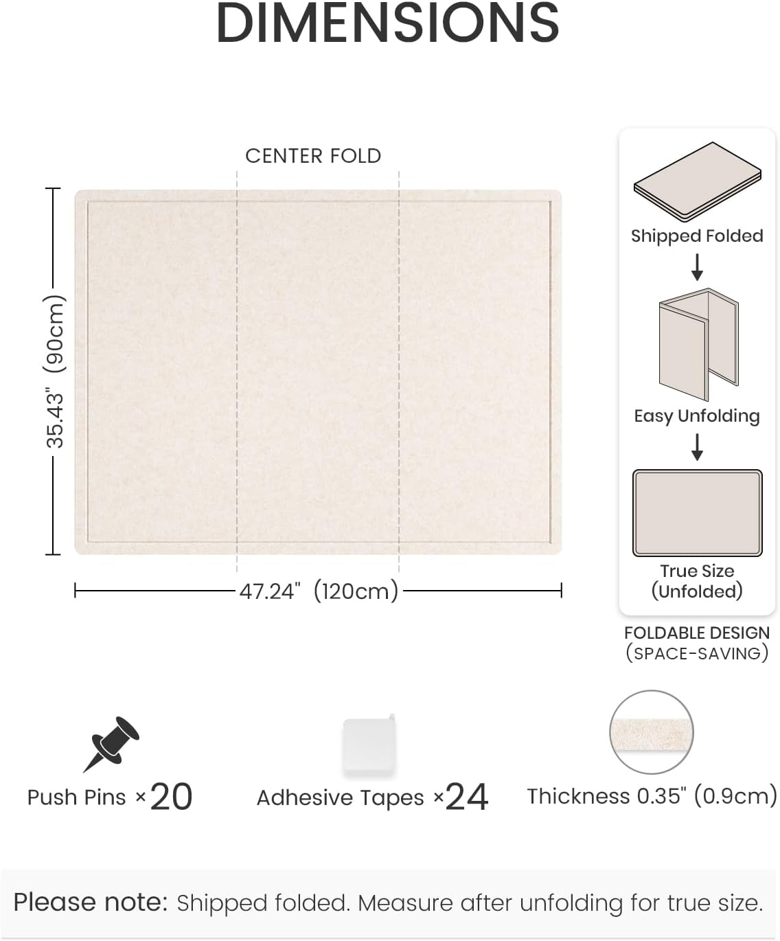 Fluxynara Large Bulletin Board, 47.2 x 35.4 Cork Board Alternative with 24 Safe Removable Adhesive Tabs, Foldable Felt Pin Board for Home Office, Classroom, Bedroom,Entryway for Walls—Oatmeal