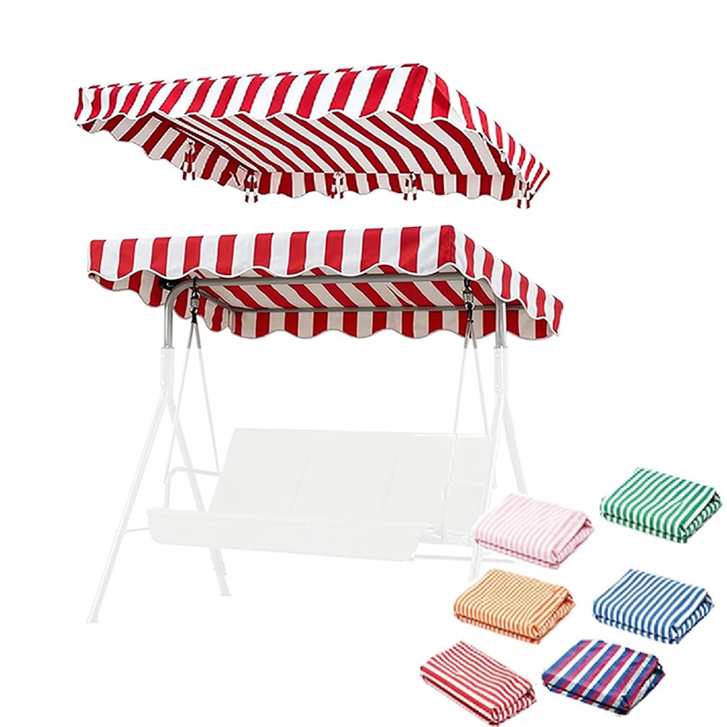 YCXHGK Porch Swing Canopy Top Replacement, Anti-UV and Waterproof Striped Swing Canopy, Striped Awning Cover for Garden Beach Poolside Hammock(Red,195x115cm/76.8x45.3in)