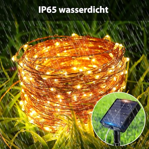Peasur 3 Stück Solar Lichterkette Outdoor, 3x12M 120 LED Lichterkette Außen – Ansicht 3