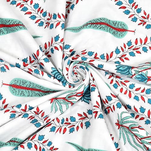 Image of BLOCKS OF INDIA Hand Block Printed Cotton Single Size Reversible Malmal Dohar for Summer (Turq Patti)