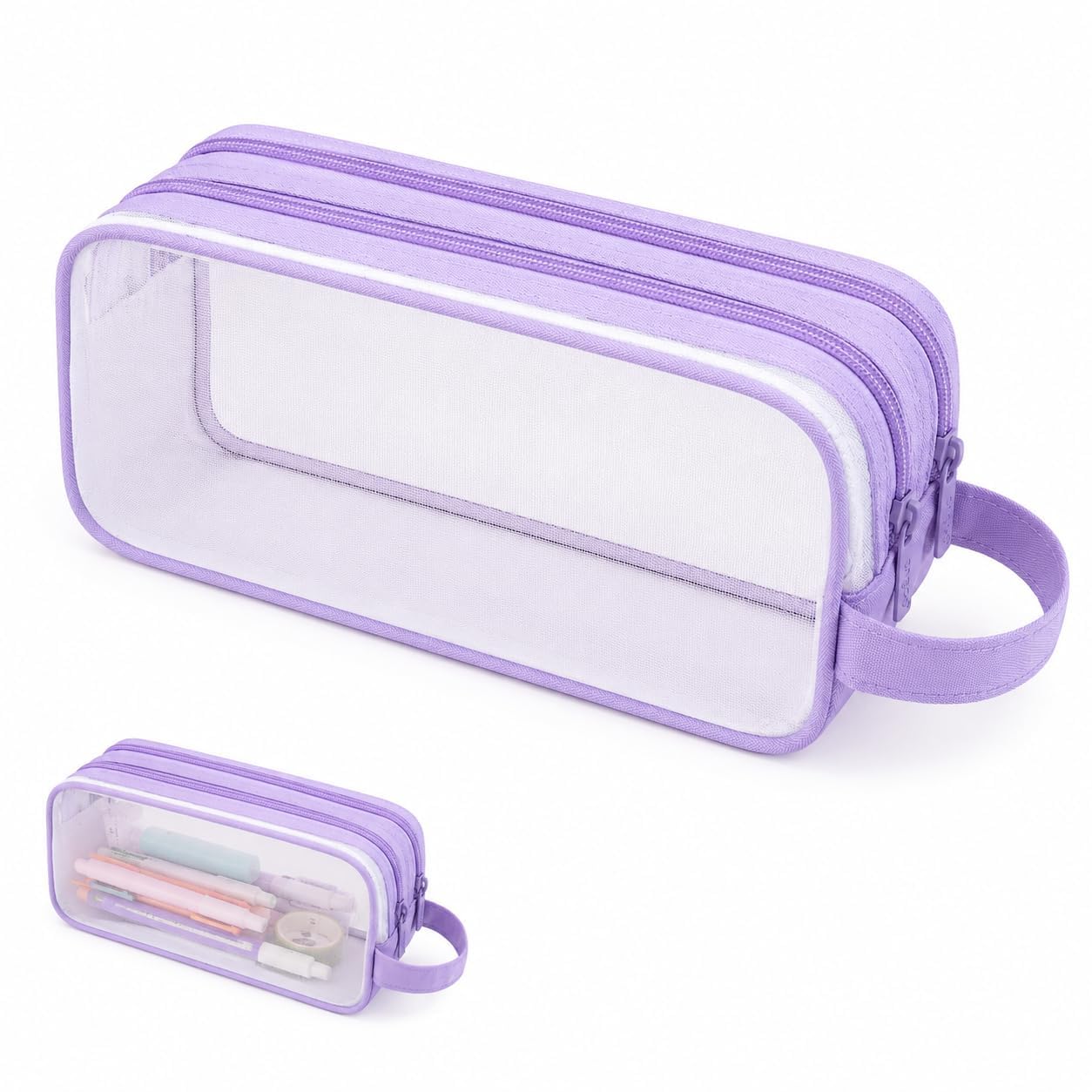 Clear Pencil Case Large, Transparent Mesh Pencil Case Clear 2 Compartment