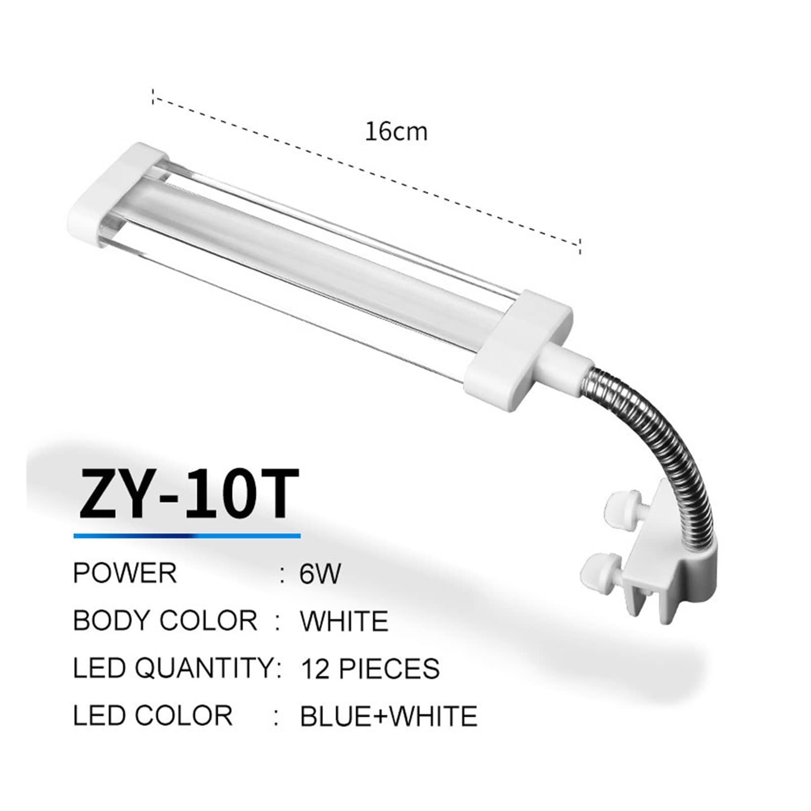 16 cm 23 cm 31 cm Acuario Cristal Iluminación LED Lámpara de Tanque de Peces LED Blancos y Azules Lámpara con Clip Impermeable Brazo Flexible (Color : ZY-10T)